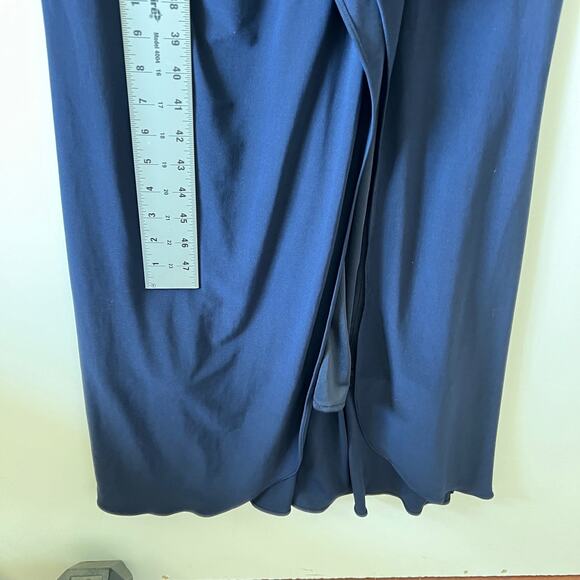 Betsy & Adam Navy Blue Stretch Jersey V Neck Long Sleeve Ruffled Gown Womens 4 - Picture 11 of 12